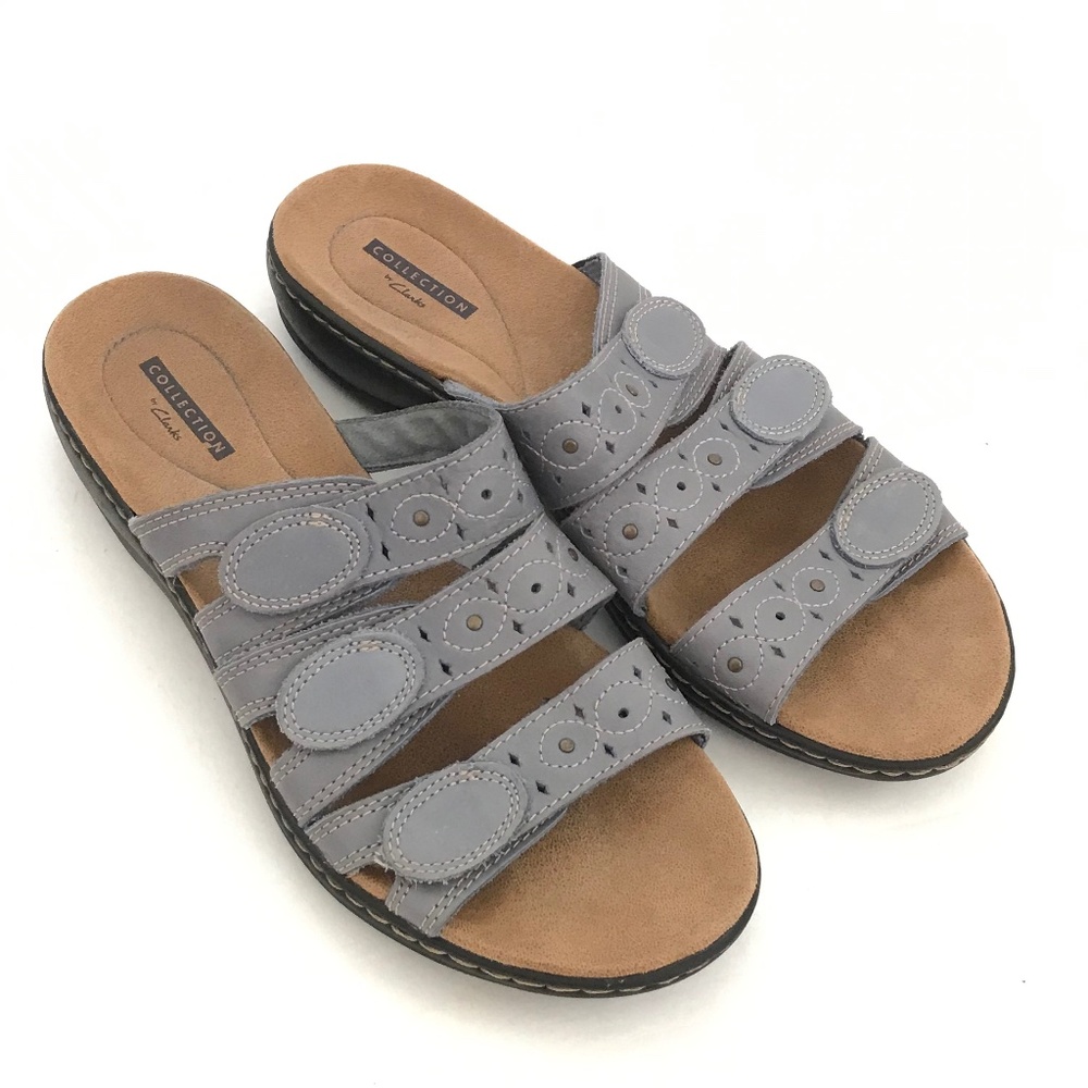 Clarks Gray Triple-Strap Slide Sandals NWOT